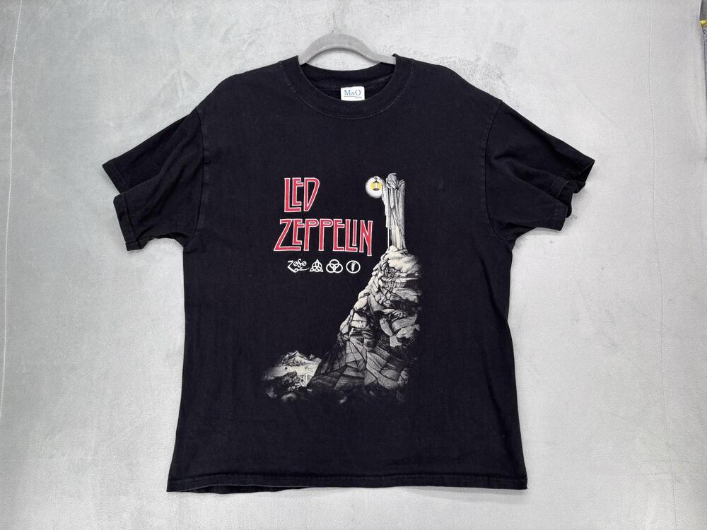 Y2K Shirt Mens Large Black Led Zeppelin Hermit Graphic Heavyweight Tee Logo